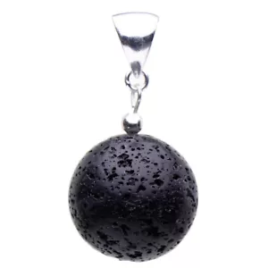 Anhänger aus echter Lava mit Poren & 925er Silber, schwarz, Ø 18mm, Halsschmuck - Picture 1 of 4