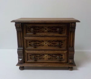 19th C. Oak 3-Drawer Miniature Carved Chest - Salesman Sample - Picture 1 of 10