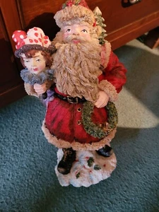 Santa Figurine With Holiday Girl Joker - 12" Tall - Detailed Resin - Bild 1 von 6
