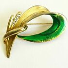 Green brooch brilliant wire grass leaves gold metal Costume jewelery...