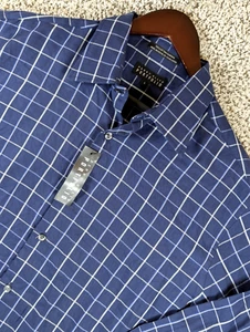 Perry Ellis Portfolio Button Up Shirt Mens Large Night Sky Checkered Long Sleeve - Picture 1 of 10