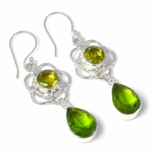 Green Peridot Gemstone Handmade 925 Sterling Silver Jewelry  Earring Size 2.1" - Picture 1 of 1