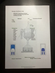 1908-09 Millwall V Tottenham Hotspur London Challenge Cup Matchsheet - Picture 1 of 1