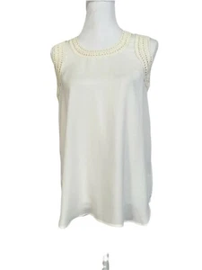 CABI # 5042 Sz Small Marisa Top Tank White Crepe Semi-Sheer Crochet Trim - Picture 1 of 9