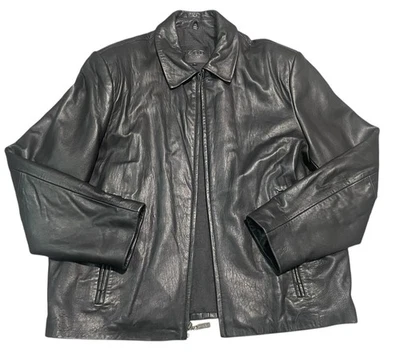 Chaqueta de cuero suave genuino IZOD de colección para hombre talla grande negra Foto 1 de 4