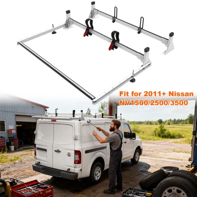 Baca de techo para furgoneta apta para Nissan NV1500/2500/3500 2011-2025, 2 barras, con ruedas de 36"" Foto 1 de 4