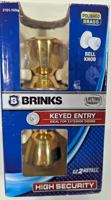 Brink's Locking maçaneta de porta de entrada latão polido com chave nova caixa fechada #2101-105 - Imagem 1 de 4