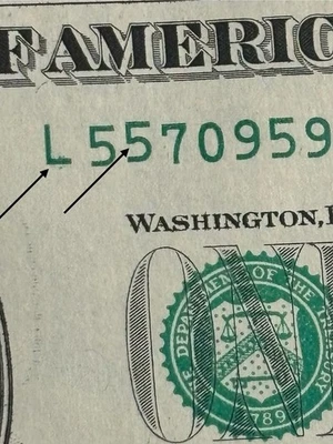 2021 Unc. S.F. $1 Bill Stuck Digit High 55 Gas Pump Error & Green Inkwell Spill  - Image 1 of 3