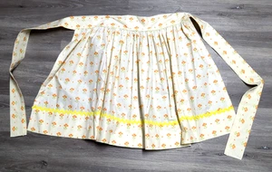 Handmade 60'S KITCHEN HALF APRON One Size Yellow Print - Picture 1 of 4
