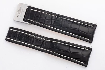 ¡Banda de cocodrilo negra Breitling original con cierre de despliegue de acero! Foto 1 de 4