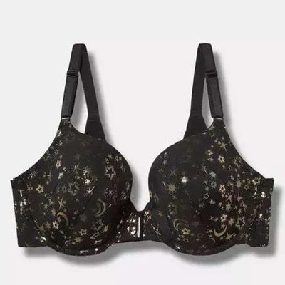 NUEVO Torrid 42D Perfect Camiseta Sujetador Cierre Frontal Negro Dorado Estrella Luna Pointelismo Foto 1 de 4
