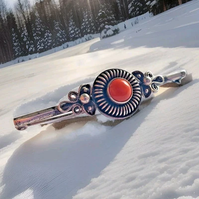 Bella Antico Donna Spilla Corallo Perlina Vero Argento 835 Design Vintage - Immagine 1 di 4