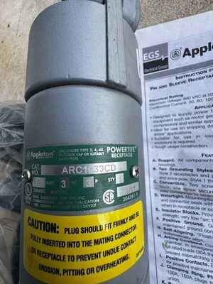 Appleton ARC1033CD 100A 3-Pole 3-Wire Powertite Pin & Sleeve Connector - Image 1 of 2