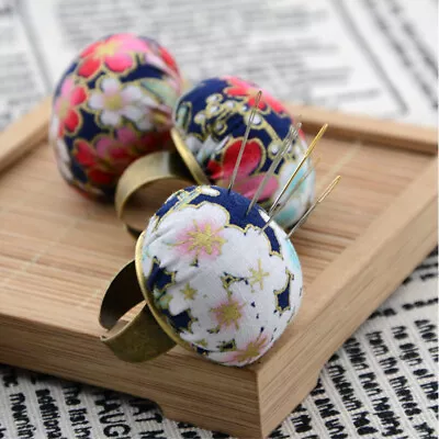 Ring Pin Cushions Adjustable Floral Quilters Craft Finger Pincushion DIY Sewing • 2.19€