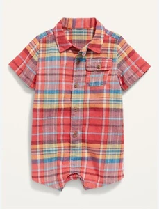 Old Navy Baby Unisex Linen-Blend Plaid Camp Shirt One-Piece Size 0-3 Months - Picture 1 of 1