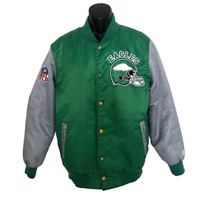Vtg Philadelphia Eagles Satin Starter Jacket Size Med Green Silver Bomber READ