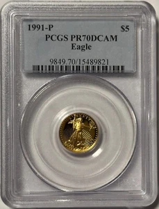 1991 P 1/10 Oz $5 Gold Proof American Eagle PCGS PR70 DCAM PF70 - Picture 1 of 3