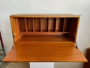Staples Ladderax 89cm large teak drop leaf writing desk cabinet & 2 support bars - Picture 1 of 15
