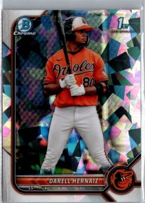 2022 Bowman Chrome Darell Hernaiz Atomic Refractor #BCP-27 Orioles Athletics 1st - Image 1 of 2