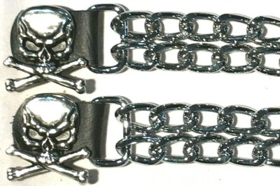 2 SKULL & CROSS BONES DIAMOND CUT CHROME CHAIN MOTORCYCLE VEST EXTENDERS USA - Image 1 of 2