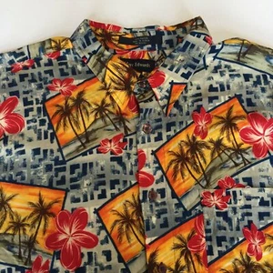 Marc Edwards Hawaiian Tropical Palm Tree Flower Sunset Button Shirt Men's XXL - Picture 1 of 7