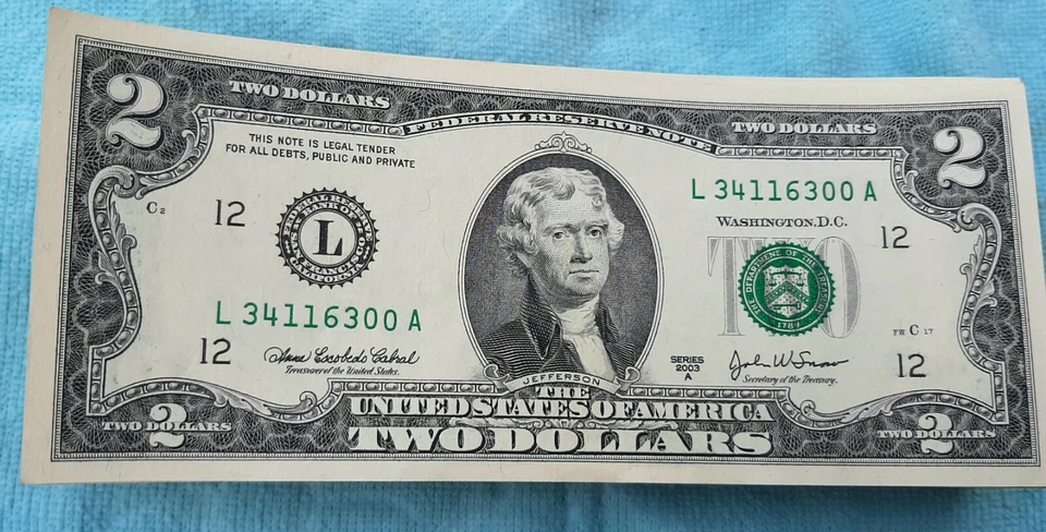 2003 Two dollar bill uncirculated  - Image 1 of 3