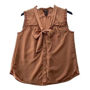 H&M transparente Bluse mit Rüschenausschnitt Schleife Größe 6 apricotfarben ärmellos Knopfleiste Oberteil - Bild 1 von 8