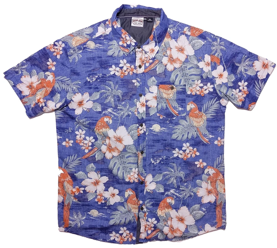 RON JON SURF SHOP Short Sleeve Hawaiian Shirt Blue Floral Parrot Macaw Large L - Image 1 of 4