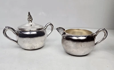 Conjunto de adesivo original vintage FB Rogers Silver Company creme e tigela de açúcar - Imagem 1 de 4