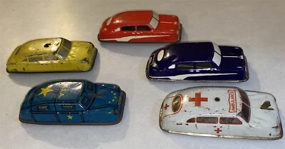 5 1940's Argo Tin Cars Ambulance Military Taxi cars Survivor played with toys - Image 1 of 4