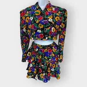 VTG Albert Nipon Womens Silk Mini Skirt and Crop Top Set | 10P | Floral | Flaws - Picture 1 of 19