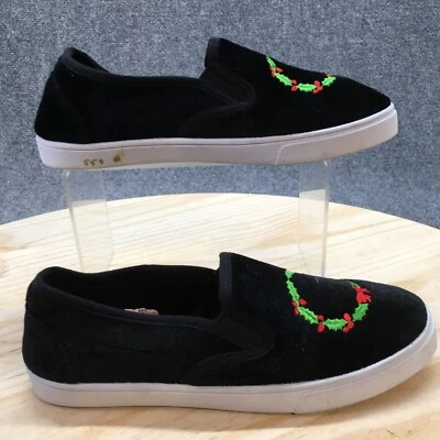 Isaac Mizrahi Shoes Womens 6.5 Holiday Wreath Slip On Loafers Flats Black Fabric - Image 1 of 4