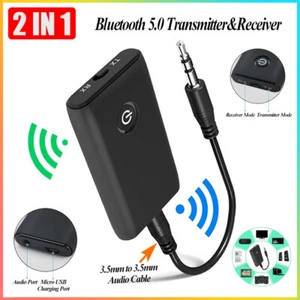 5.0 Bluetooth Transmitter Receiver Wireless 2 in 1 Audio 3.5mm Jack Aux Adapter - Picture 1 of 12