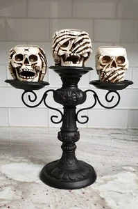 Yankee Candle Halloween Skeleton Crew Triple Skull T/L Candelabra Retired NOS - Picture 1 of 6