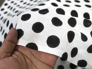 Black Polka Dot Print Fabric Indian Hand-blocked Cotton Fabrics By Yards Fabrics - Picture 1 of 9