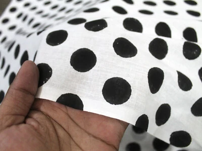 Black Polka Dot Print Fabric Indian Hand-blocked Cotton Fabrics By Yards Fabrics - Image 1 of 4