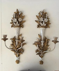 Antique Hand Carved Italian Two Arm Giltwood Sconces Made in Italy - Picture 1 of 2