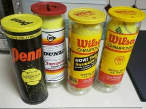 Wilson Championship -Penn- Dunlop Lot of 4 Cans 12 Tennis Balls Total - Picture 1 of 1