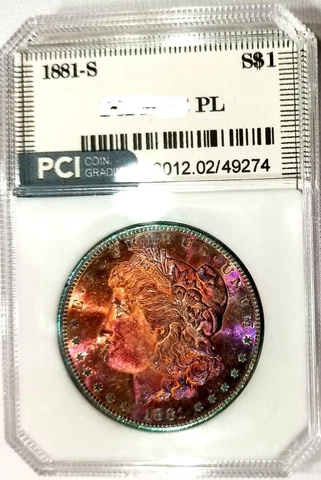 1881-S Morgan Dollar Gem BU +++ Rainbow Toned PL Proof-like STUNNING Cover