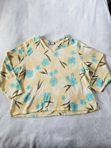 Jamaica Bay Blouse Top Sweater 3/4 Sleeve Floral Yellow Cotton Plus 3X Beach - Picture 1 of 8