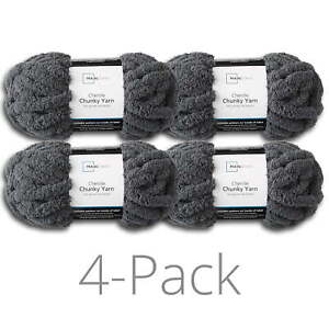 Mainstays Chunky Chenille Yarn, 31.7 yd, Charcoal, Super Bulky, Pack of 4