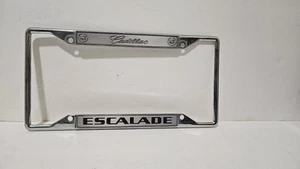 CADILLAC CHROME METAL LICENSE PLATE FRAME EMBOSSED BLACK PAINTED NAME STURDY - Picture 1 of 2