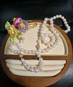 2pc 14k Gold Clasp Cultured Freshwater Pearl Necklace Bracelet Set 8-9mm - Picture 1 of 6