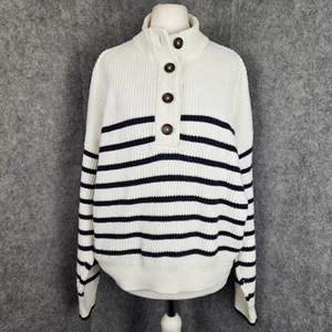 Joules Cove White Navy Breton Stripe 1/4 Neck Chunky Jumper 100% Cotton UK 12 - Picture 1 of 19
