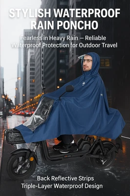 Waterproof Rain Poncho for Scooter, Bike & Outdoor Use – Reflective Cape - Image 1 of 4