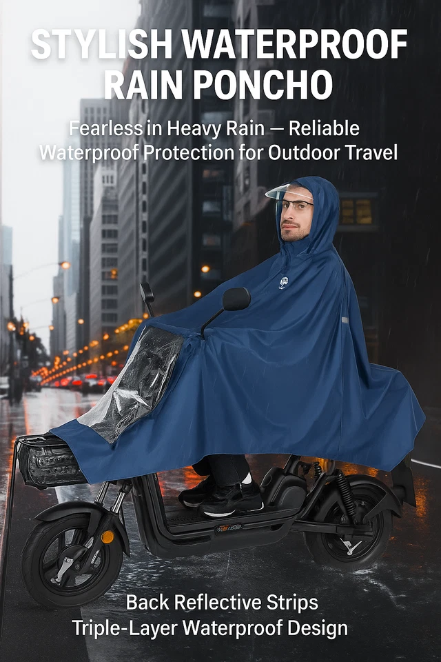 Waterproof Rain Poncho for Scooter, Bike & Outdoor Use – Reflective Cape - Image 1 of 4