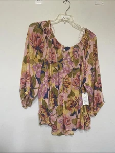 Blusa Terra & Sky Talla 2X Fuera del Hombro Mangas 3/4 Floral Nueva - Imagen 1 de 10