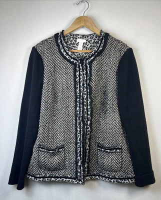 Chico's XL chicos 3 Chevron Tweed Leopard Animal Print Jacket Blazer career - Image 1 of 4