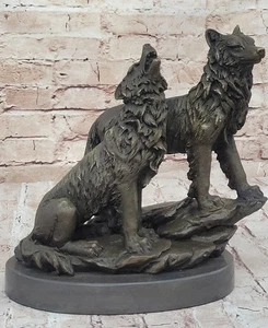 Wolf Pack 2 Wolves Howling Bronze Statue Sculpture Wildlife Decor Art by Barye - Picture 1 of 10