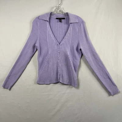 Cárdigan suéter para mujer White House Black Market M púrpura acanalado ligero Foto 1 de 4
